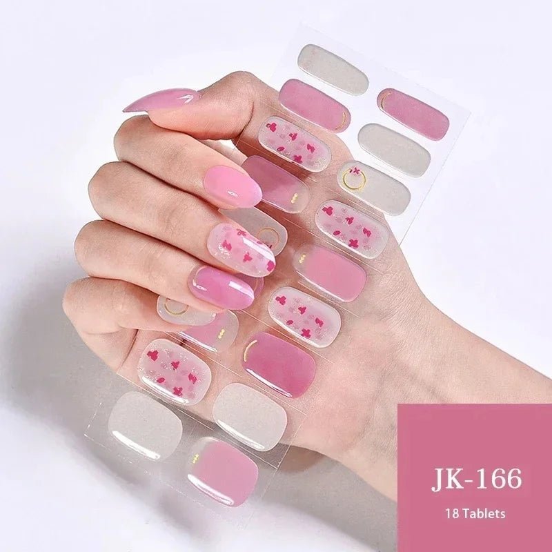 16/18/20Tips Semi - Cured Gel Nail Strips Adhesive Full Cover Stickers for Nails UV Lamp Need Press On Nails Fashion Manicure - Hands of Hope