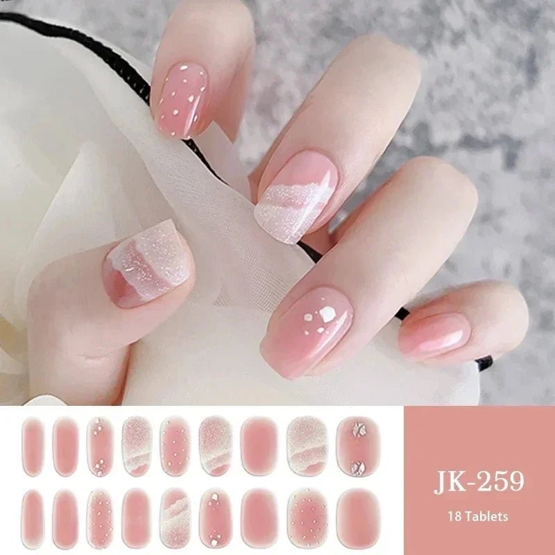 16/18/20Tips Semi - Cured Gel Nail Strips Adhesive Full Cover Stickers for Nails UV Lamp Need Press On Nails Fashion Manicure - Hands of Hope
