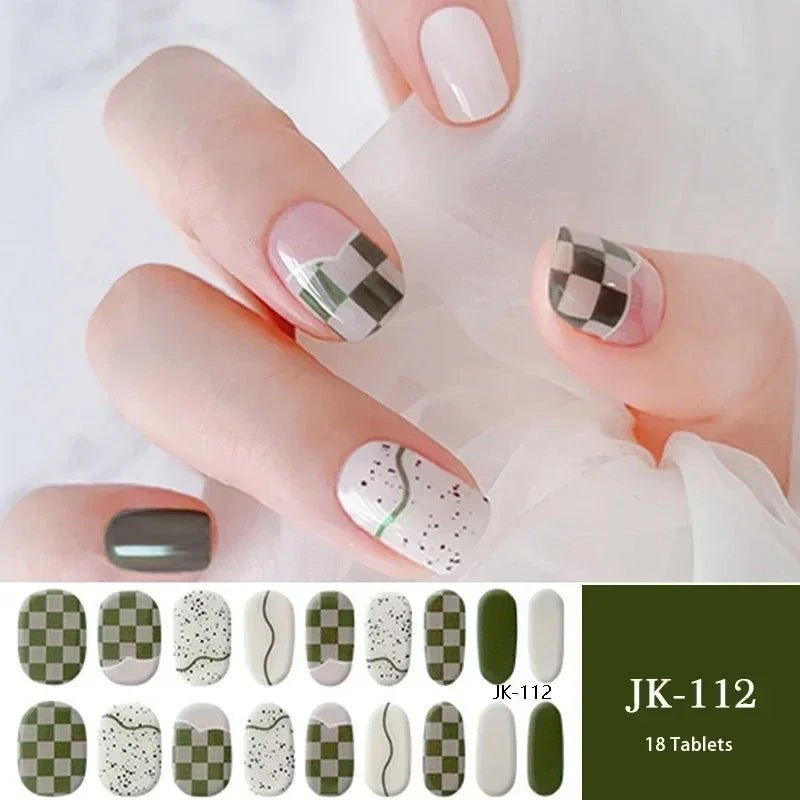 16/18/20Tips Semi - Cured Gel Nail Strips Adhesive Full Cover Stickers for Nails UV Lamp Need Press On Nails Fashion Manicure - Hands of Hope