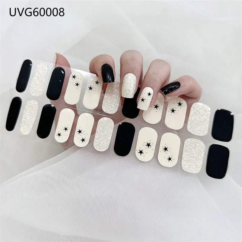 16/18/20Tips Semi - Cured Gel Nail Strips Adhesive Full Cover Stickers for Nails UV Lamp Need Press On Nails Fashion Manicure - Hands of Hope