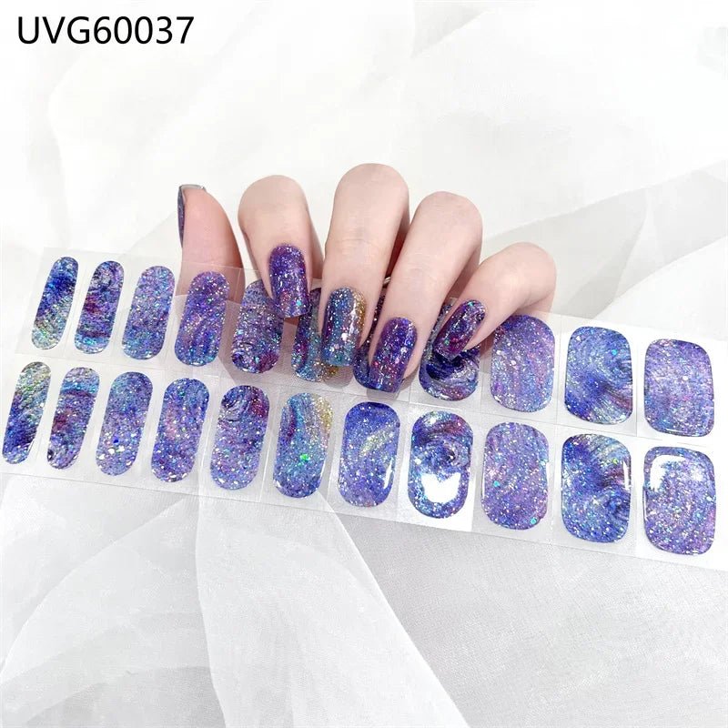 16/18/20Tips Semi - Cured Gel Nail Strips Adhesive Full Cover Stickers for Nails UV Lamp Need Press On Nails Fashion Manicure - Hands of Hope