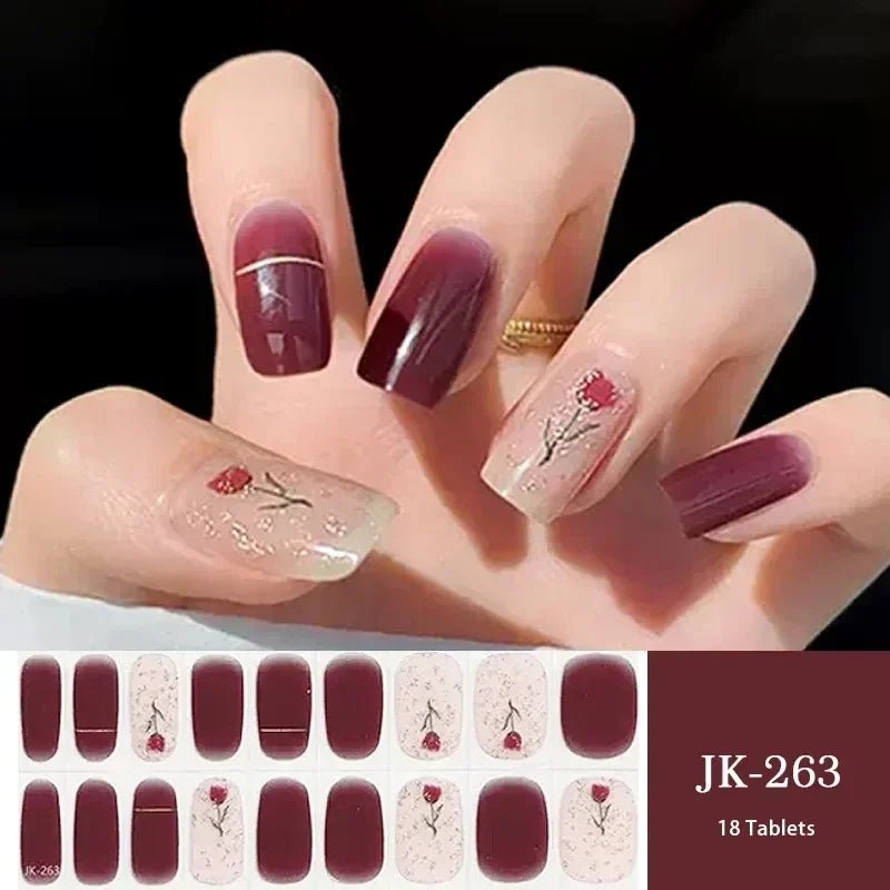 16/18/20Tips Semi - Cured Gel Nail Strips Adhesive Full Cover Stickers for Nails UV Lamp Need Press On Nails Fashion Manicure - Hands of Hope