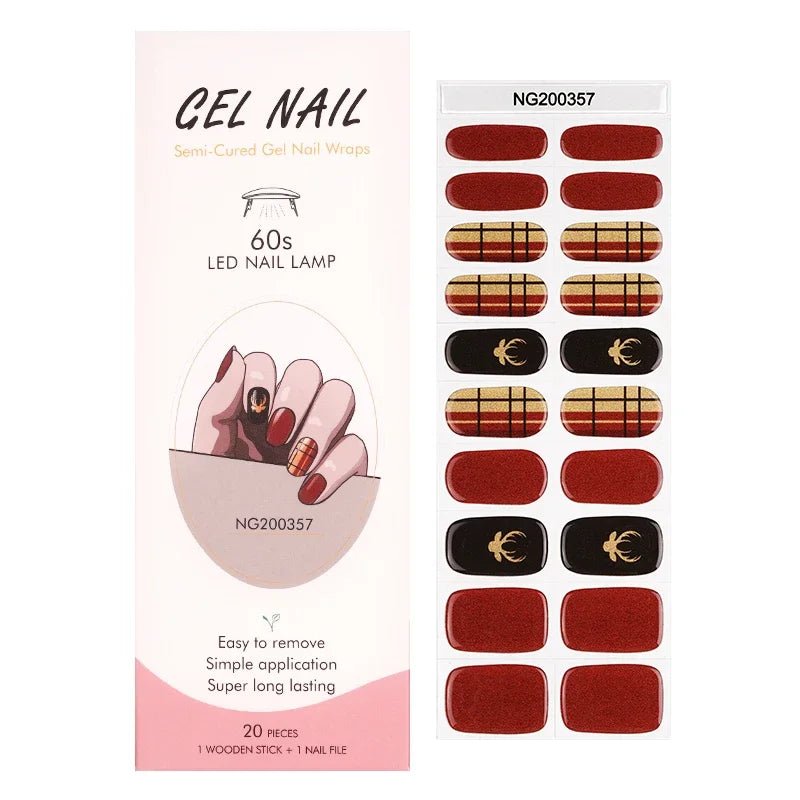 16/18/20Tips Semi - Cured Gel Nail Strips Adhesive Full Cover Stickers for Nails UV Lamp Need Press On Nails Fashion Manicure - Hands of Hope