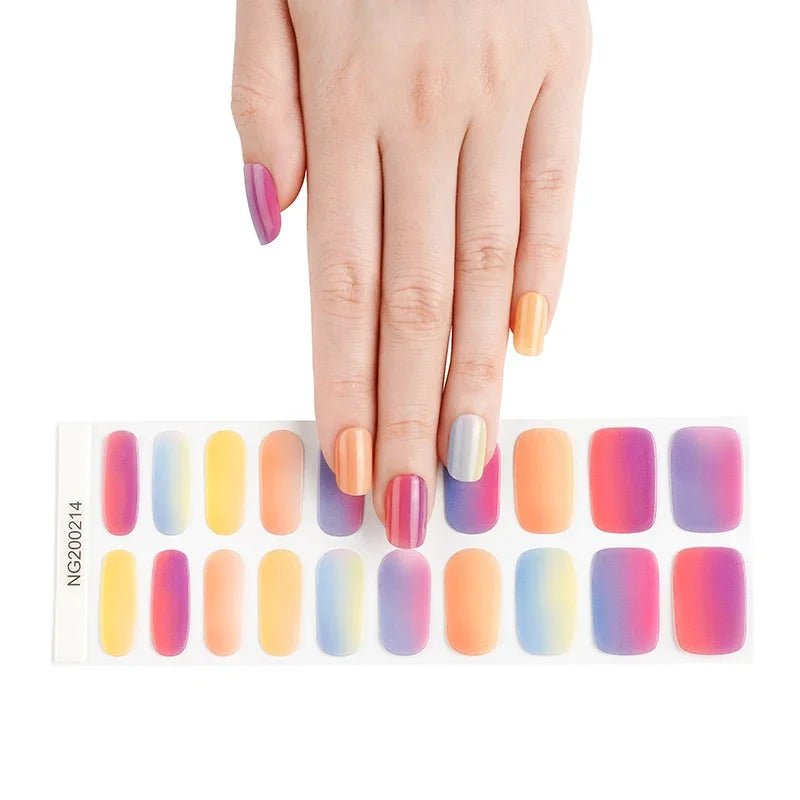 16/18/20Tips Semi - Cured Gel Nail Strips Adhesive Full Cover Stickers for Nails UV Lamp Need Press On Nails Fashion Manicure - Hands of Hope