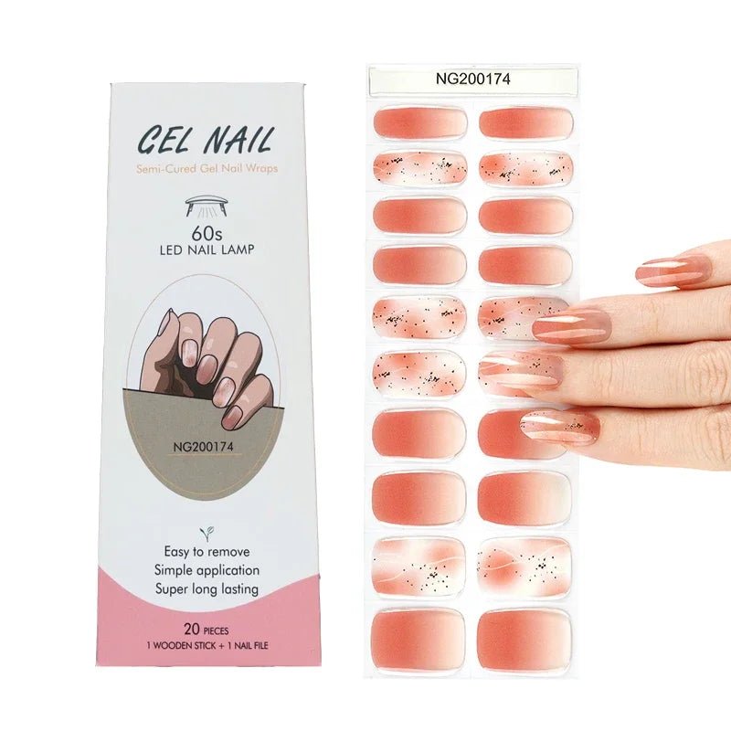 16/18/20Tips Semi - Cured Gel Nail Strips Adhesive Full Cover Stickers for Nails UV Lamp Need Press On Nails Fashion Manicure - Hands of Hope
