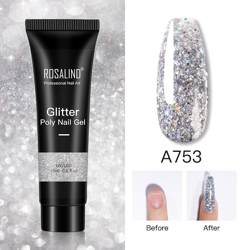 ROSALIND Glitter Poly Nail Gel 15ml
