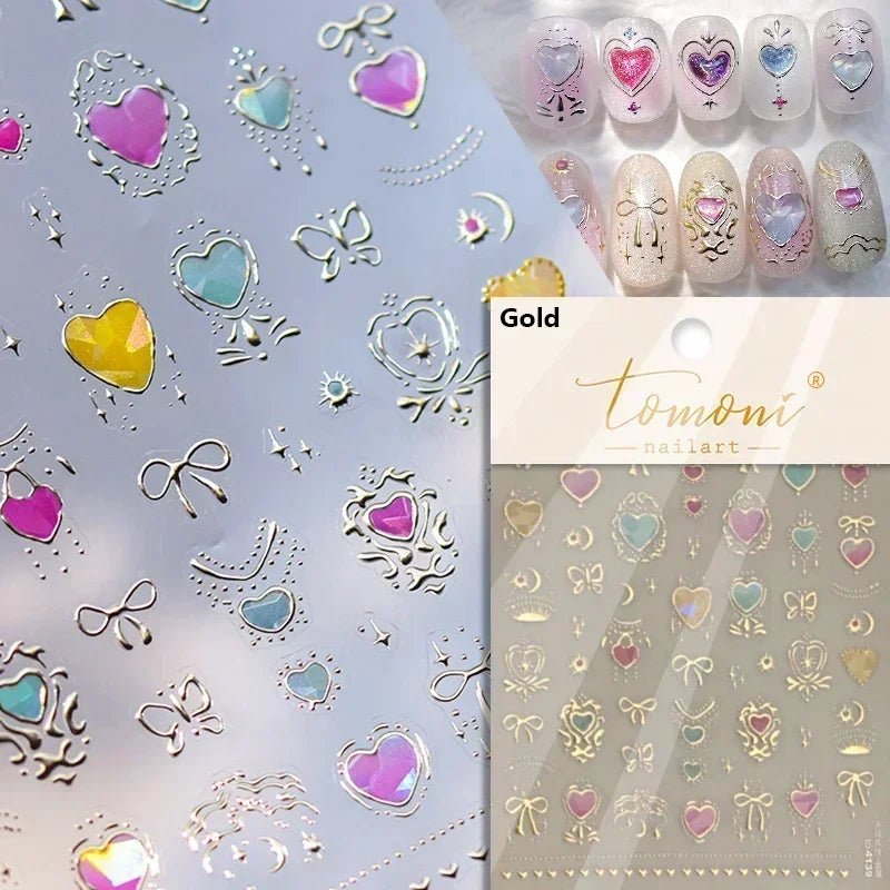 1pcs New 5D Bronzing Punk Heart Moon Nail Art Charms Gothic Star Adhesive Slider Press on Nail Decoration Decals Accessories DIY - Hands of Hope