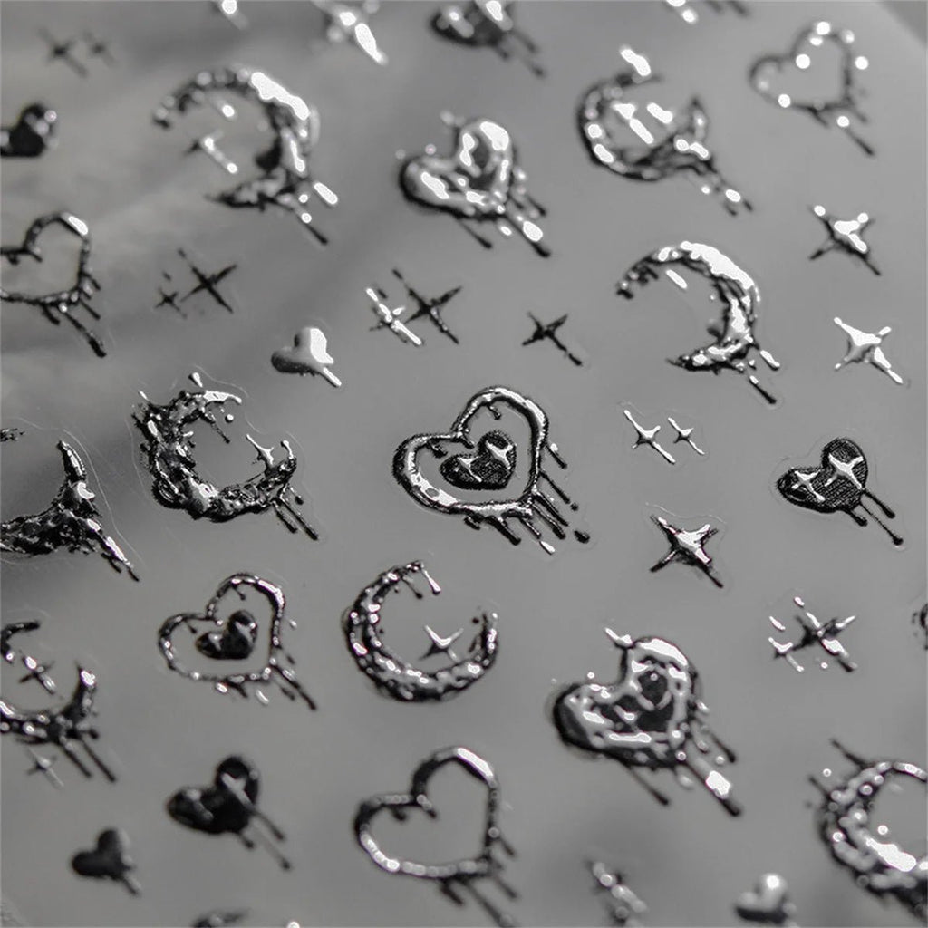 1pcs New 5D Bronzing Punk Heart Moon Nail Art Charms Gothic Star Adhesive Slider Press on Nail Decoration Decals Accessories DIY - Hands of Hope