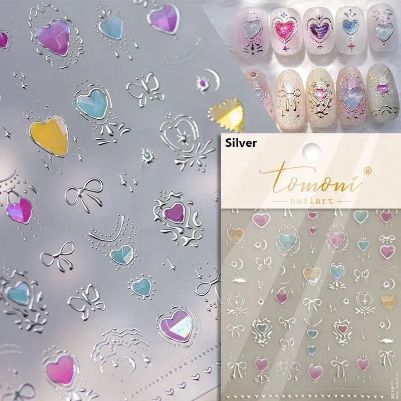 1pcs New 5D Bronzing Punk Heart Moon Nail Art Charms Gothic Star Adhesive Slider Press on Nail Decoration Decals Accessories DIY - Hands of Hope