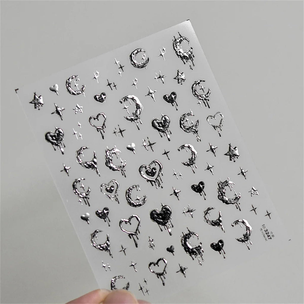 1pcs New 5D Bronzing Punk Heart Moon Nail Art Charms Gothic Star Adhesive Slider Press on Nail Decoration Decals Accessories DIY - Hands of Hope