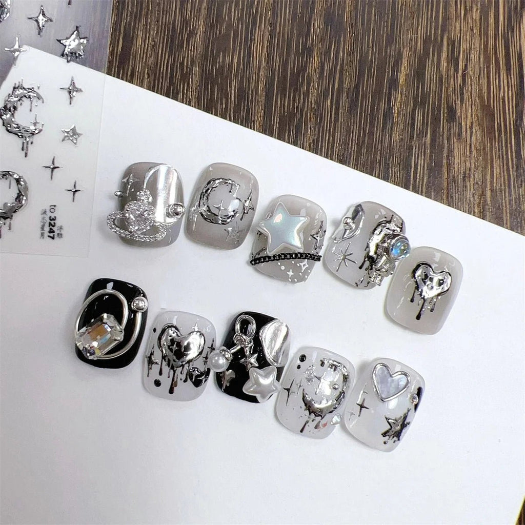 1pcs New 5D Bronzing Punk Heart Moon Nail Art Charms Gothic Star Adhesive Slider Press on Nail Decoration Decals Accessories DIY - Hands of Hope