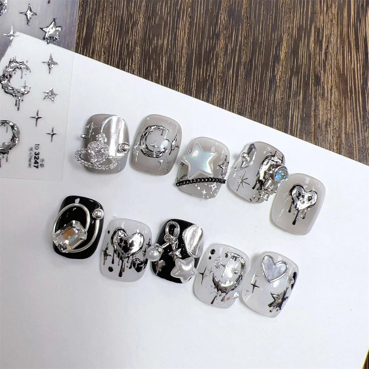 1pcs New 5D Bronzing Punk Heart Moon Nail Art Charms Gothic Star Adhesive Slider Press on Nail Decoration Decals Accessories DIY - Hands of Hope