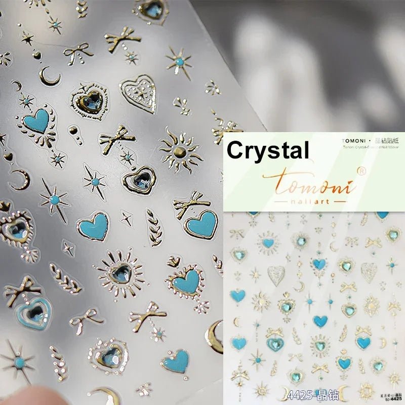 1pcs New 5D Bronzing Punk Heart Moon Nail Art Charms Gothic Star Adhesive Slider Press on Nail Decoration Decals Accessories DIY - Hands of Hope