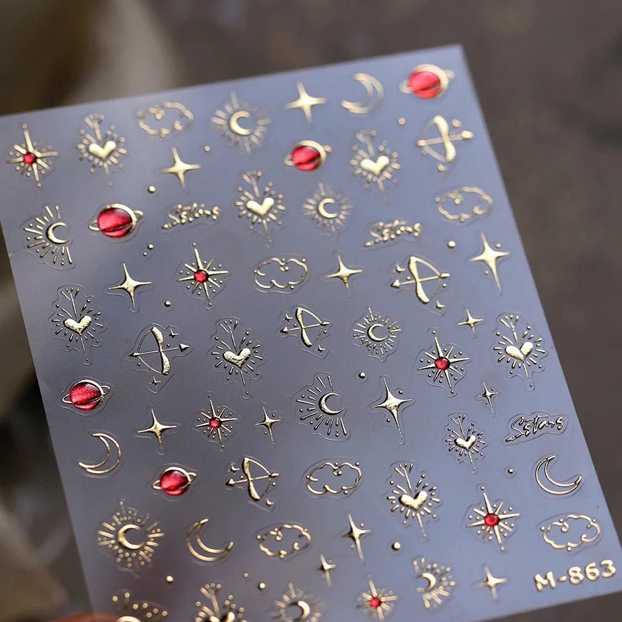 1pcs New 5D Bronzing Punk Heart Moon Nail Art Charms Gothic Star Adhesive Slider Press on Nail Decoration Decals Accessories DIY - Hands of Hope