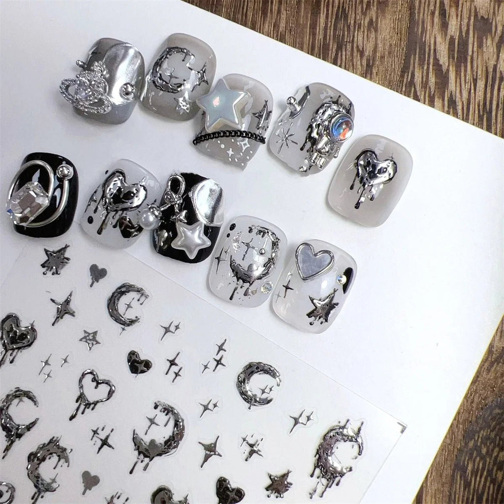 1pcs New 5D Bronzing Punk Heart Moon Nail Art Charms Gothic Star Adhesive Slider Press on Nail Decoration Decals Accessories DIY - Hands of Hope