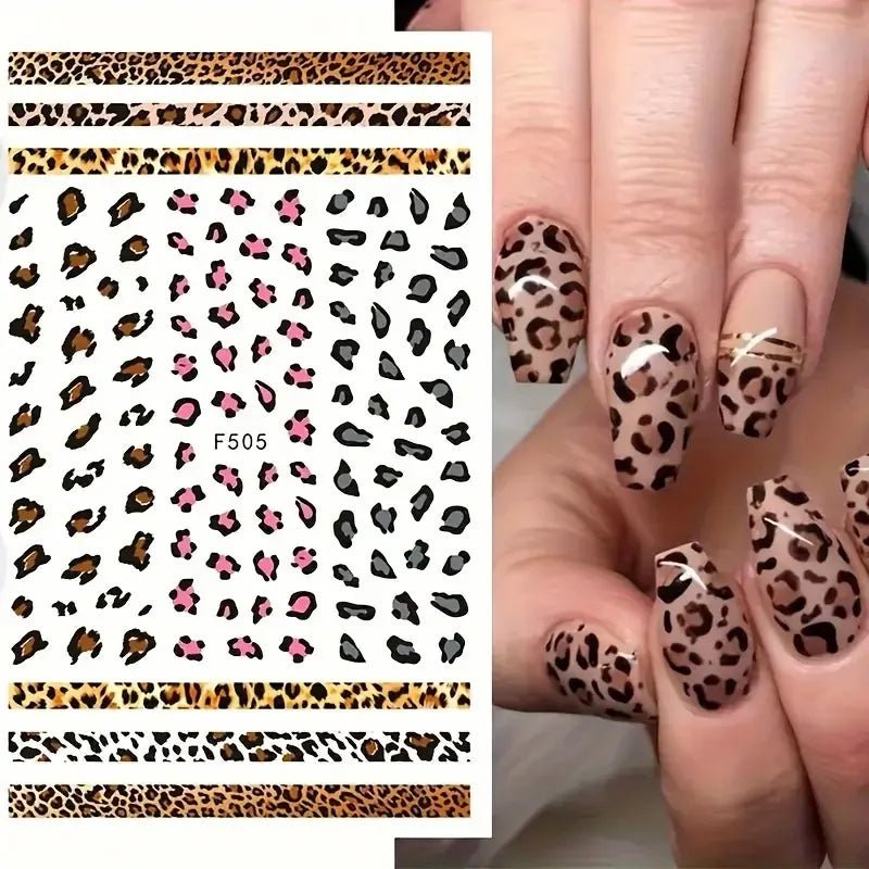 1PCS New Leopard Print Nail Stickers Black White Heart Nail Supplies Nail Decals Flowers Stickers Nail Decoration Press On Nails - Hands of Hope