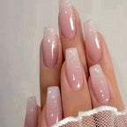 24 Pcs Ballerina Press On Nails Pink Gradient Fake Nails Glossy Artificial Finger Manicure Reusable False Nails For Women - Hands of Hope