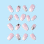 24 Pcs Glossy Short Coffin Press On Nails Pink And White French Style False Nails With Rhinestone Reusable Fake Nails - Hands of Hope
