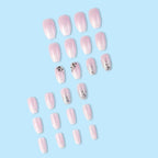 24 Pcs Glossy Short Coffin Press On Nails Pink And White French Style False Nails With Rhinestone Reusable Fake Nails - Hands of Hope