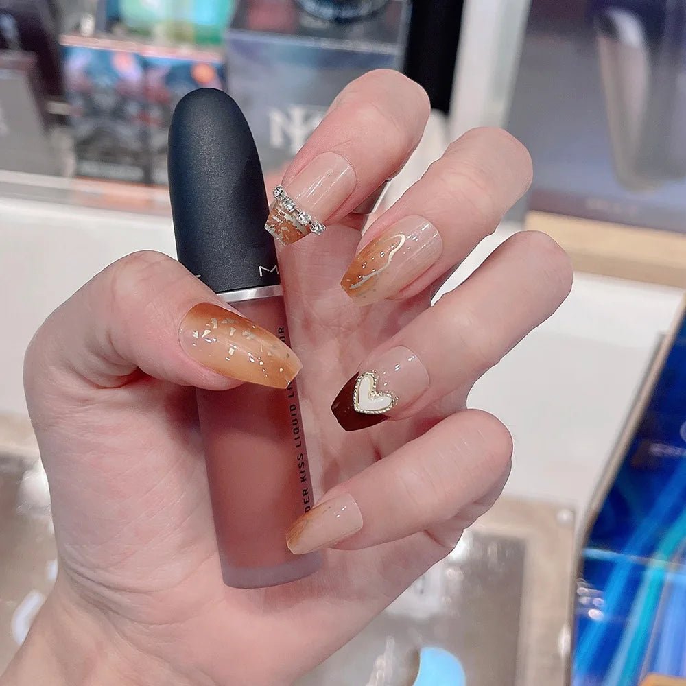 24 Pcs Short Coffin Press On Nails Pink White False Nails with Rhinestone Reusable Fake Nails With Jelly Tab - Hands of Hope