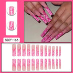 24 Pieces of Ultra Long Coffin Shaped press on nails French&gradient&flower Pattern 3D Butterfly Dot Diamond Glossy Fake Nails - Hands of Hope