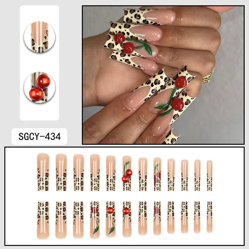 24 Pieces of Ultra Long Coffin Shaped press on nails French&gradient&flower Pattern 3D Butterfly Dot Diamond Glossy Fake Nails - Hands of Hope