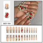 24 Pieces of Ultra Long Coffin Shaped press on nails French&gradient&flower Pattern 3D Butterfly Dot Diamond Glossy Fake Nails - Hands of Hope