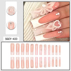 24 Pieces of Ultra Long Coffin Shaped press on nails French&gradient&flower Pattern 3D Butterfly Dot Diamond Glossy Fake Nails - Hands of Hope