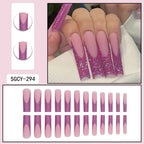 24 Pieces of Ultra Long Coffin Shaped press on nails French&gradient&flower Pattern 3D Butterfly Dot Diamond Glossy Fake Nails - Hands of Hope