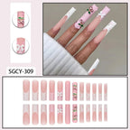 24 Pieces of Ultra Long Coffin Shaped press on nails French&gradient&flower Pattern 3D Butterfly Dot Diamond Glossy Fake Nails - Hands of Hope