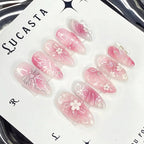 24Pcs 3D Green Ripple Design False Nails Cat's Eye French Almond Fake Nail Tips Leaves Pattern Removable Oval Press on Nails - Hands of Hope