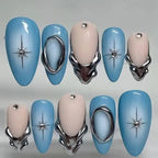 24Pcs 3D Green Ripple Design False Nails Cat's Eye French Almond Fake Nail Tips Leaves Pattern Removable Oval Press on Nails - Hands of Hope