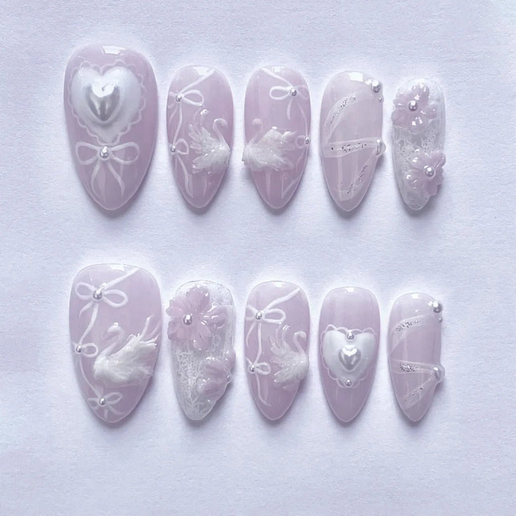 24Pcs 3D Green Ripple Design False Nails Cat's Eye French Almond Fake Nail Tips Leaves Pattern Removable Oval Press on Nails - Hands of Hope