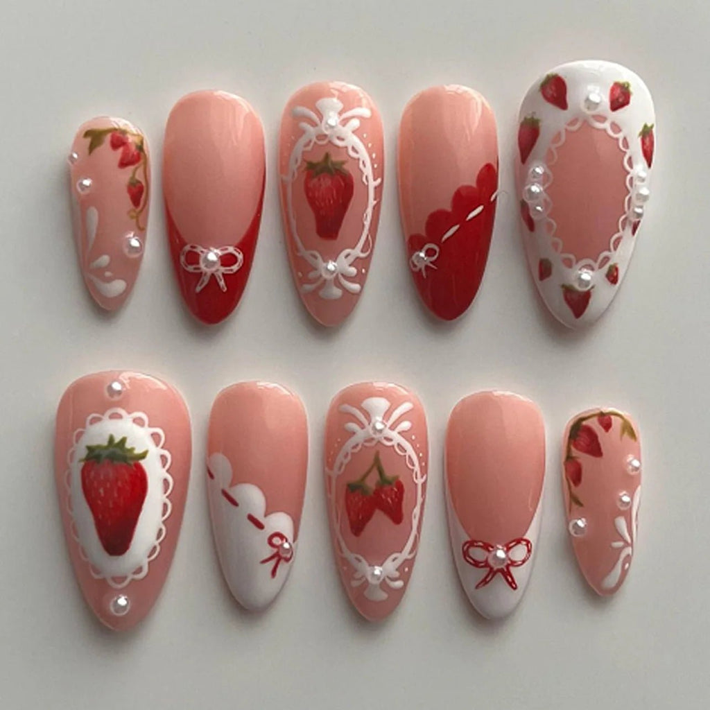 24Pcs 3D Green Ripple Design False Nails Cat's Eye French Almond Fake Nail Tips Leaves Pattern Removable Oval Press on Nails - Hands of Hope