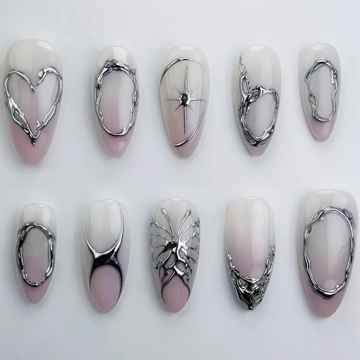 24Pcs 3D Green Ripple Design False Nails Cat's Eye French Almond Fake Nail Tips Leaves Pattern Removable Oval Press on Nails - Hands of Hope