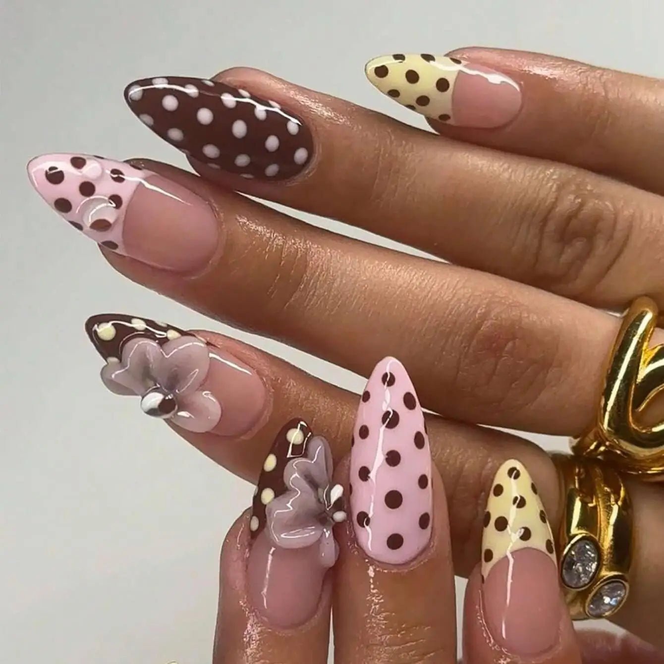 24PCS 3D Sweet Pink Flower Almond Press on False Nails with Yellow French Diamonds Fake Nails Artificial Wearable Tips with Glue - Hands of Hope