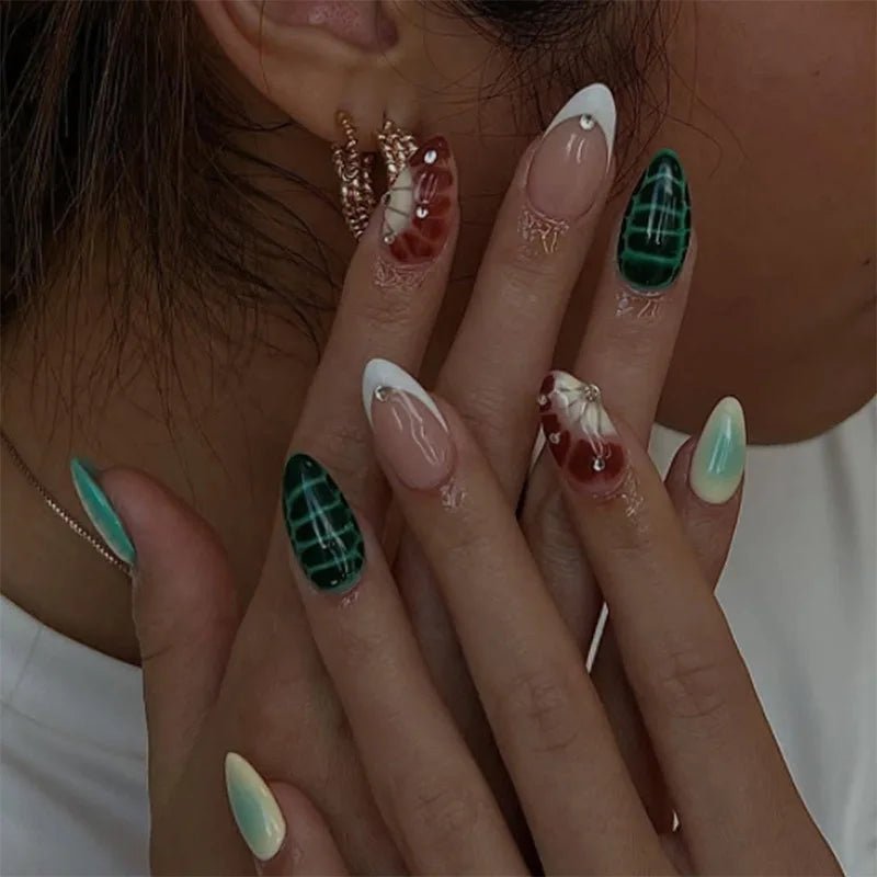 24PCS 3D Sweet Pink Flower Almond Press on False Nails with Yellow French Diamonds Fake Nails Artificial Wearable Tips with Glue - Hands of Hope