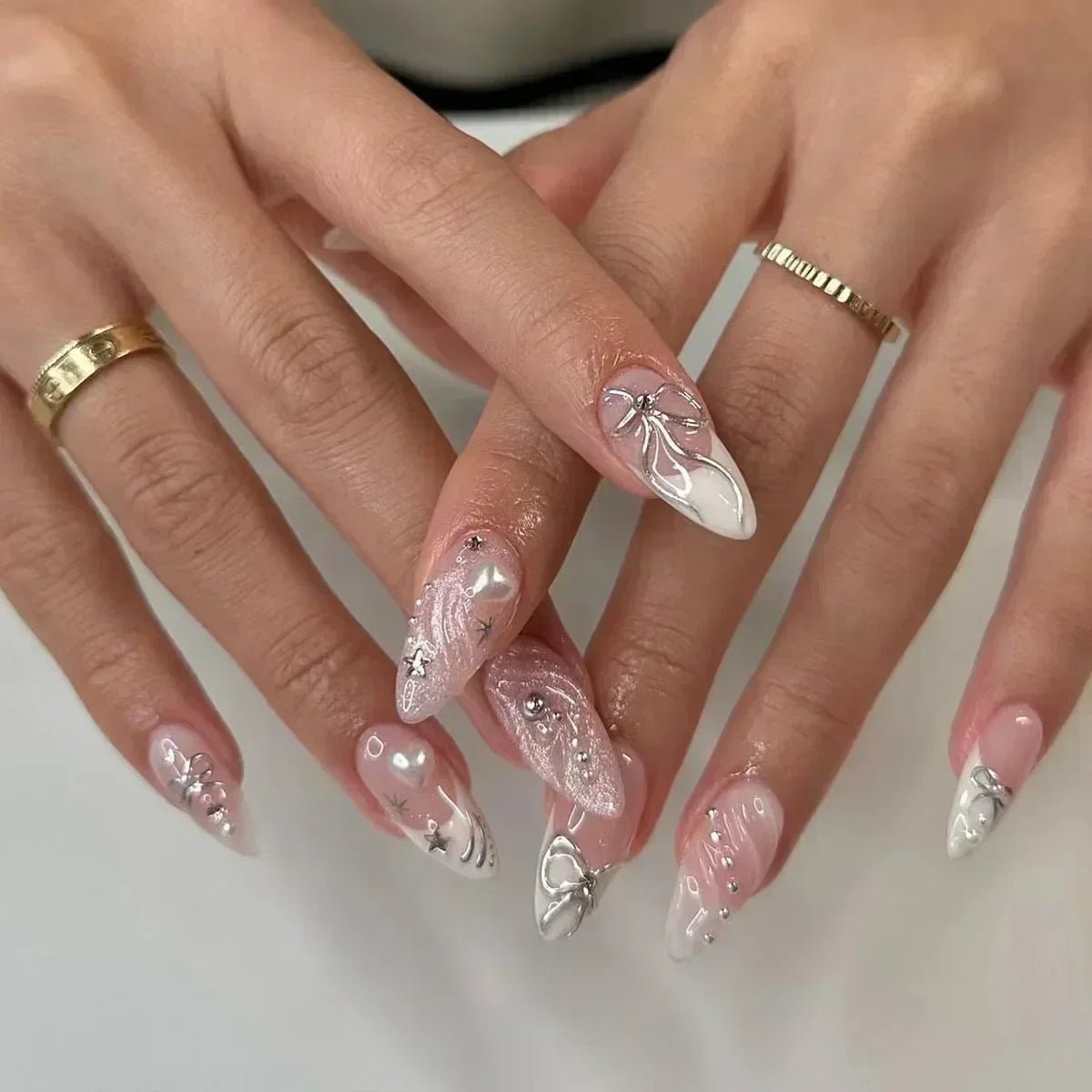 24Pcs Almond False Nails Cute Strawberries with French Design Simple White Wearable Fake Nails Decoration Press on Nail Tips Art - Hands of Hope