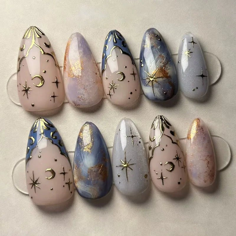 24pcs Almond False Nails Tips Summer Beach Colorful Nails Sets with Pearl Flower Design Press on Nails Art Wearable Fake Nail - Hands of Hope
