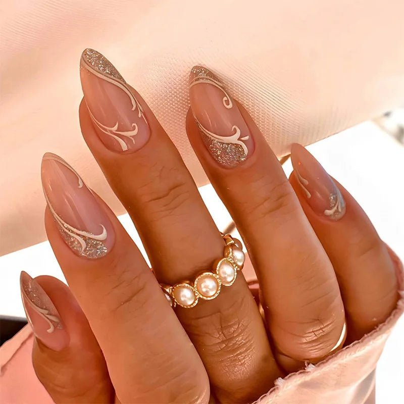 24pcs Almond False Nails Tips Summer Beach Colorful Nails Sets with Pearl Flower Design Press on Nails Art Wearable Fake Nail - Hands of Hope