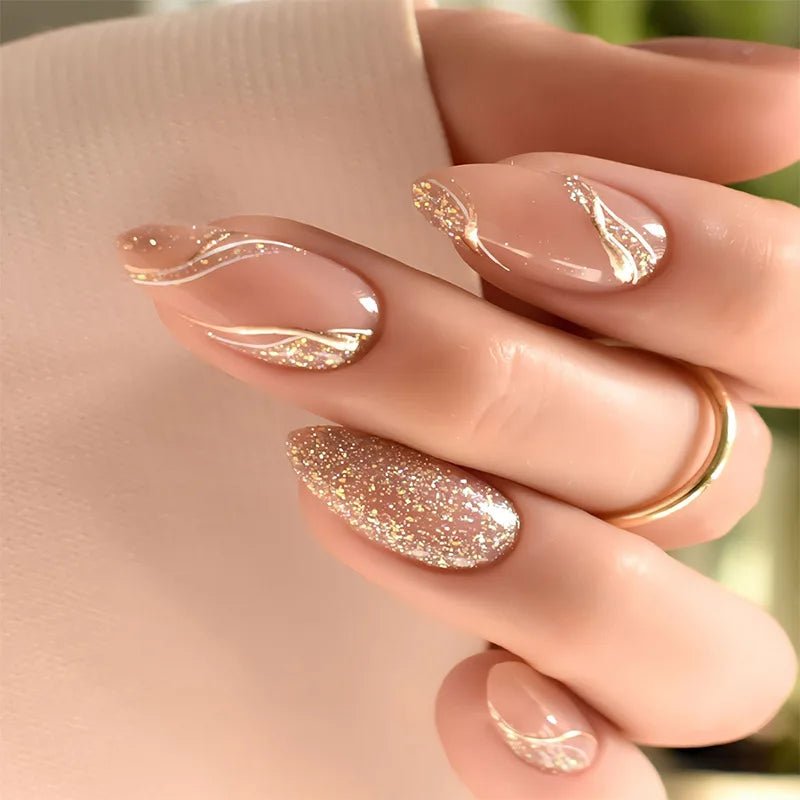 24pcs Almond False Nails Tips Summer Beach Colorful Nails Sets with Pearl Flower Design Press on Nails Art Wearable Fake Nail - Hands of Hope