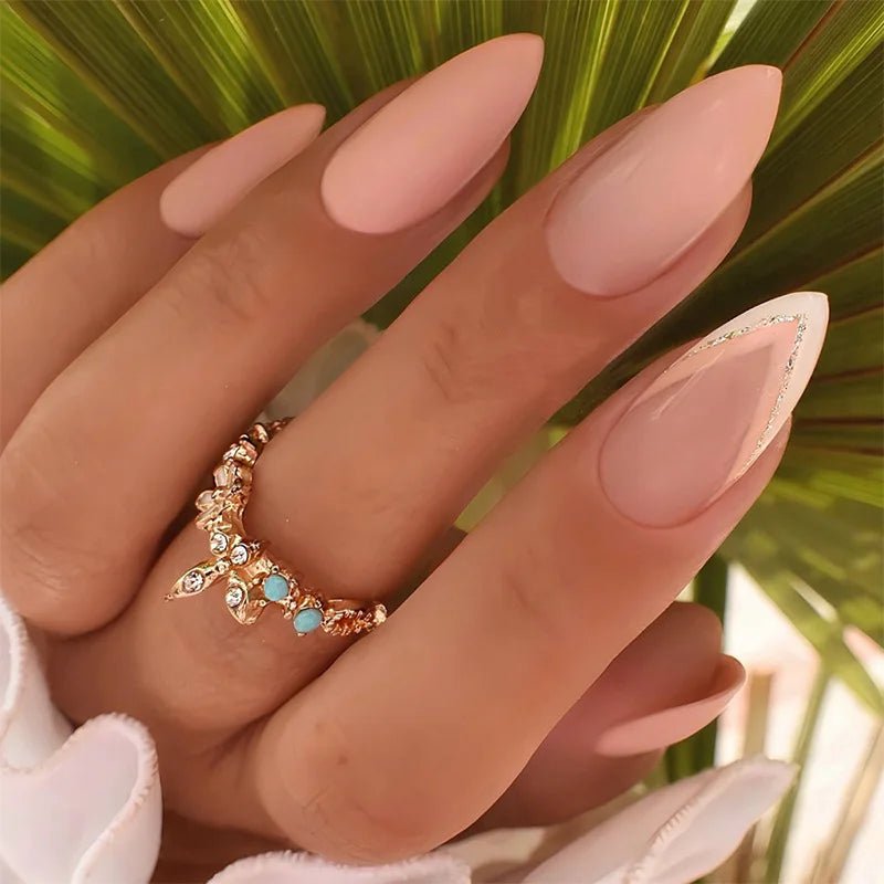 24pcs Almond False Nails Tips Summer Beach Colorful Nails Sets with Pearl Flower Design Press on Nails Art Wearable Fake Nail - Hands of Hope