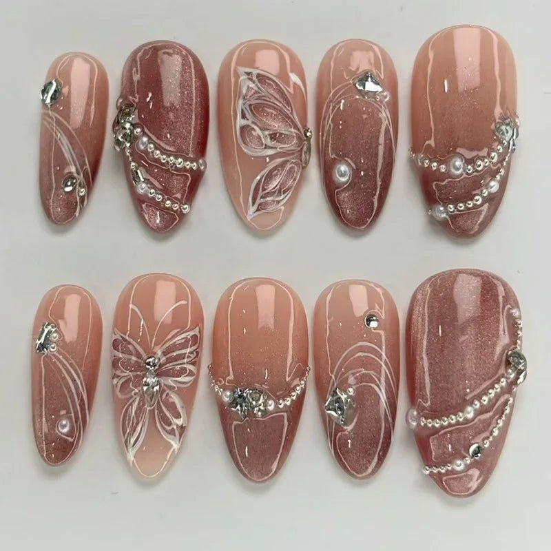 24pcs Almond False Nails Tips Summer Beach Colorful Nails Sets with Pearl Flower Design Press on Nails Art Wearable Fake Nail - Hands of Hope