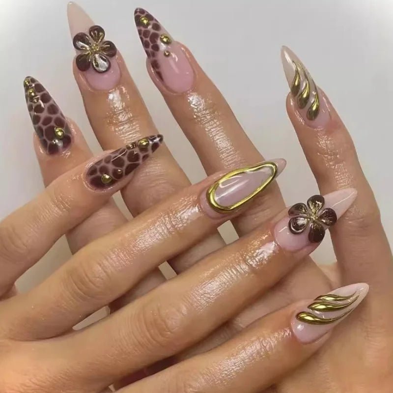 24pcs Almond False Nails Tips Summer Beach Colorful Nails Sets with Pearl Flower Design Press on Nails Art Wearable Fake Nail - Hands of Hope