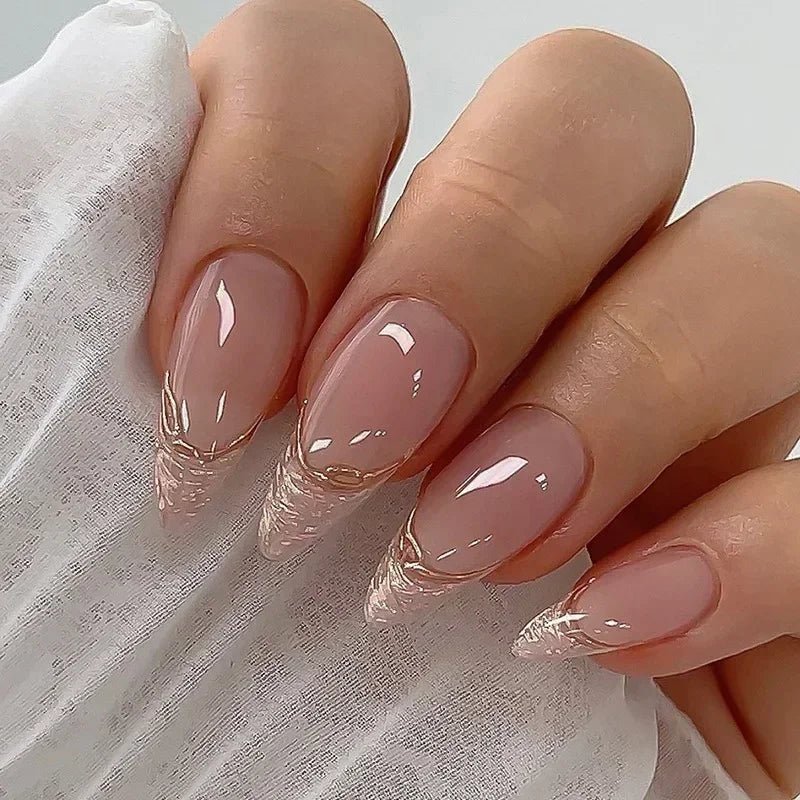 24Pcs Almond Pure Handmade Press On Nails Full Cover Butterfly French Pearl Diamond False Nails Wearable Manicure Nail Tips Art - Hands of Hope