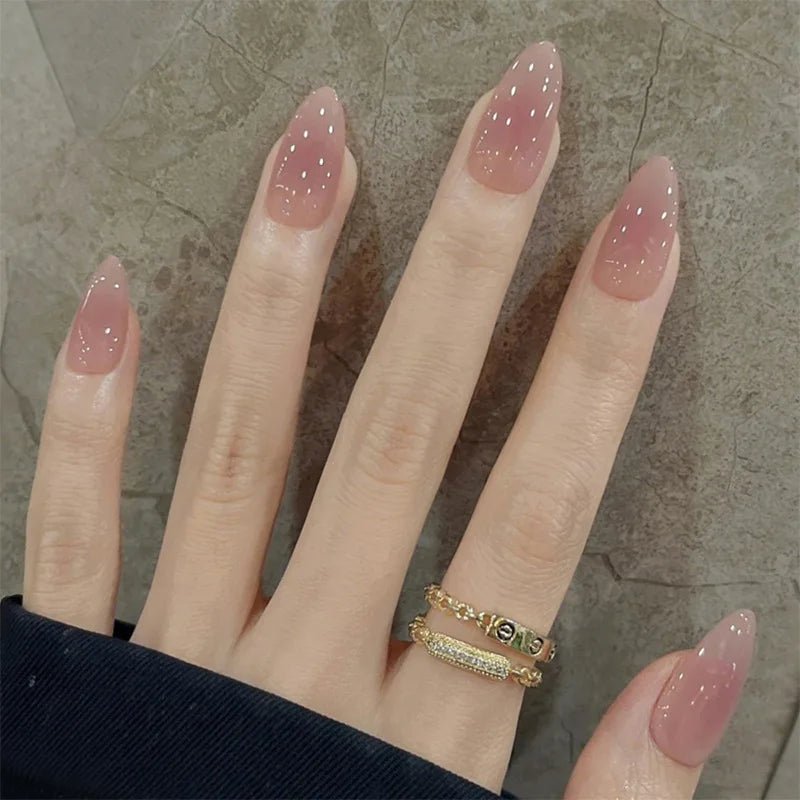 24Pcs Almond Pure Handmade Press On Nails Full Cover Butterfly French Pearl Diamond False Nails Wearable Manicure Nail Tips Art - Hands of Hope