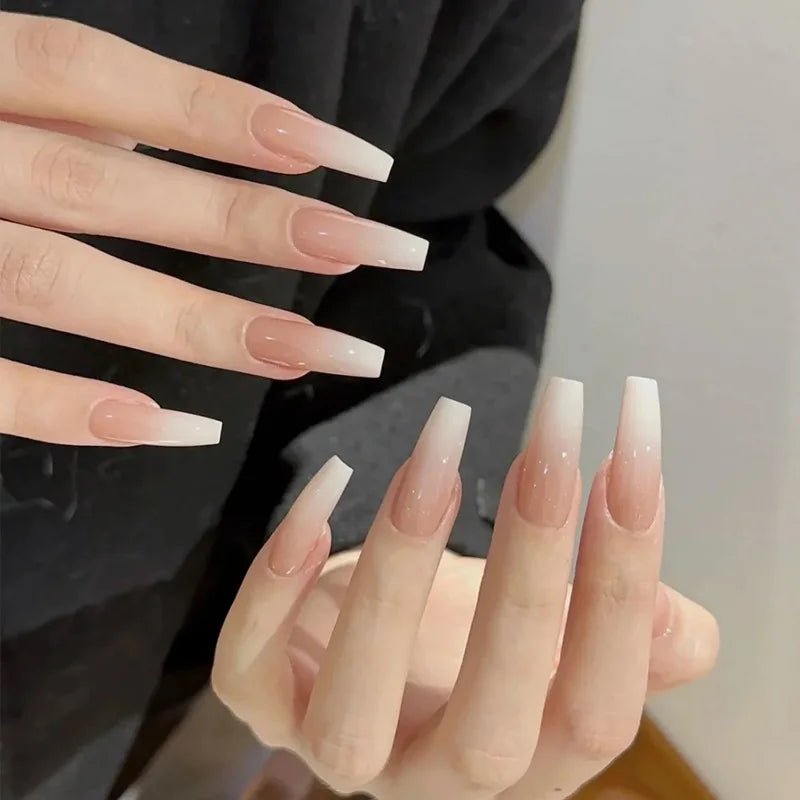 24Pcs Almond Pure Handmade Press On Nails Full Cover Butterfly French Pearl Diamond False Nails Wearable Manicure Nail Tips Art - Hands of Hope