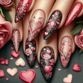 24Pcs Autumn Winter Matte Almond False Nails with Glue Rose Leaf Printing Nail Art Simple Full Cover Press on Acrylic Nails Tips - Hands of Hope