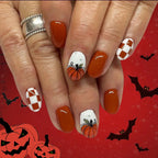 24Pcs Autumn Winter Matte Almond False Nails with Glue Rose Leaf Printing Nail Art Simple Full Cover Press on Acrylic Nails Tips - Hands of Hope