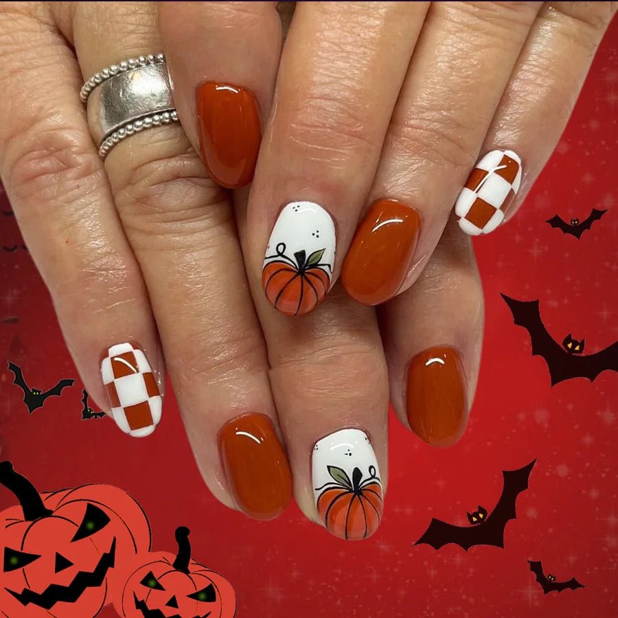 24Pcs Autumn Winter Matte Almond False Nails with Glue Rose Leaf Printing Nail Art Simple Full Cover Press on Acrylic Nails Tips - Hands of Hope